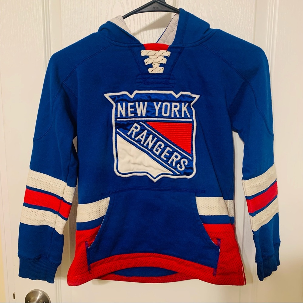 CCM New York Rangers Sweater Hoodie Size S/8 Blue/Red/White Hockey Sports